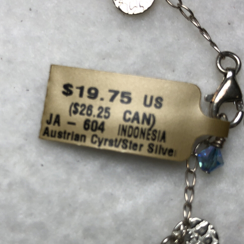 Delicate Silver Tone Tiny Blue Dangle Bracelet Lo… - image 3