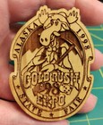 Expo Solid Birch Wood Made in Alaska 1998 Alaska State Fair Pin Gold Rush '98