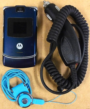 Motorola RAZR V3 - Cosmic Blue and Silver  AT T  Cellular Flip Phone - Bundled