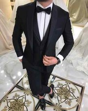 2023 new Slim fitting men's set 3-piece black shawl lapel casual tuxedo