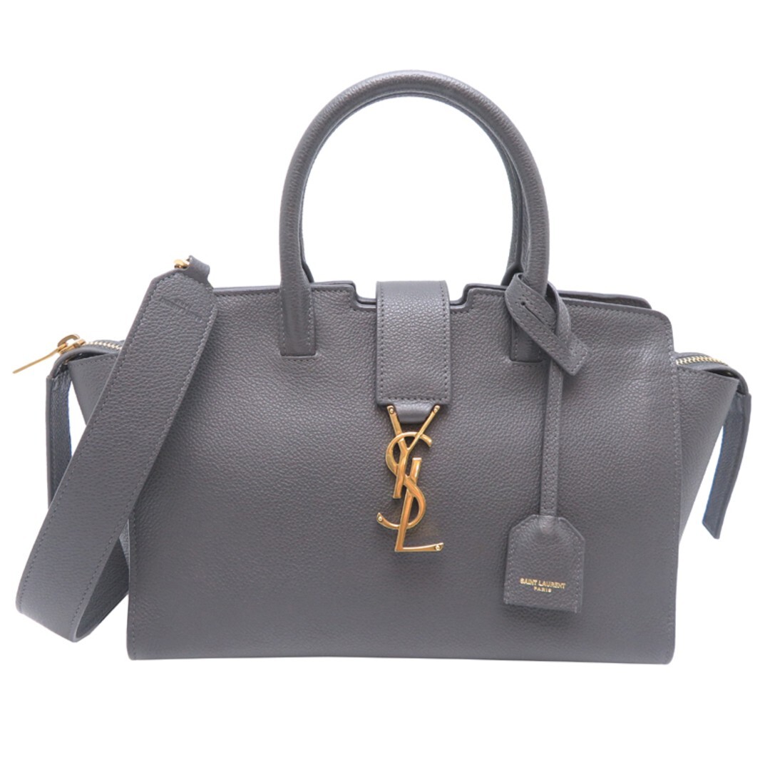 Borsa a tracolla Saint Laurent Downtown Cabas 2 vie borsetta pelle grigia autentica