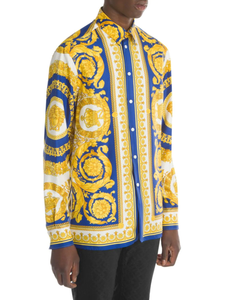 blue and gold versace shirt