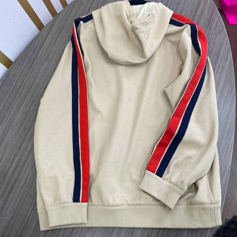 Felpa con cappuccio Gucci uomo beige GG a righe Taglia XXXL