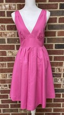 J.Crew *Size 8 * Pink Deep V Front & Back Fit-N-Flare Sleeveless Dress NEW