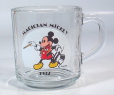 Vintage Disney Magician Mickey Glass 3.5" Cup Coffee Mug Anchor Hocking