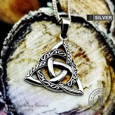 Celtic Knot Triquetra Trinity Pendant Necklace /Free Engraving /Solid 925 Silver