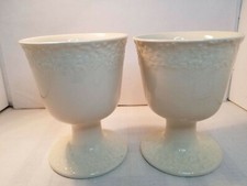 Two Ivory Floral Detailed Pilar Vases Ceramic