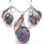 Birth Stone Opal Australian Opal Natural Black Triplet Opal Pendant & Earring