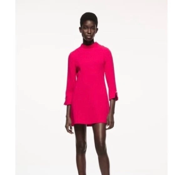 ZARA Mini Abito Finto Scollo Bottoni Oro Rosa Tinta Unita Retrò Maglia San Valentino Piccolo