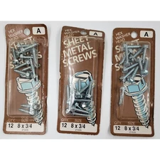 Midwest Fastener #8 X 3/4" Sheet Metal Screws Hex Head Slotted 12 Pk Lot of 3