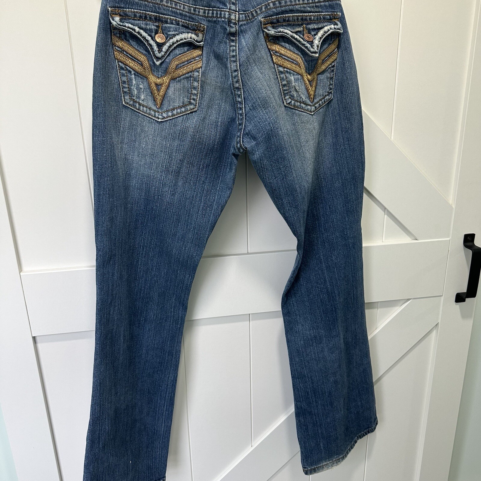 VIGOSS Jeans Womens 9 Juniors Blue Medium Wash Denim Bootcut Distressed Stretch