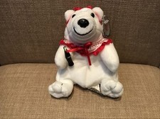 1998 Collectible Coca Cola Bean Bag Plush Polar Bear w/ Polka Dot Collar  0126