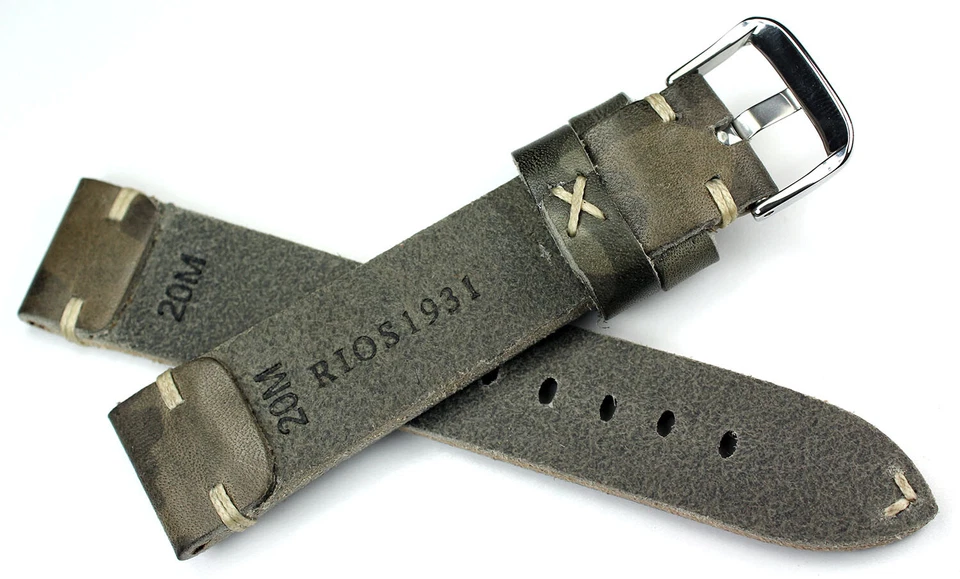 Reloj de cuero 20 mm hecho a mano Alemania RIOS1931 aspecto retro correa piloto 20/18 Foto 2 de 4