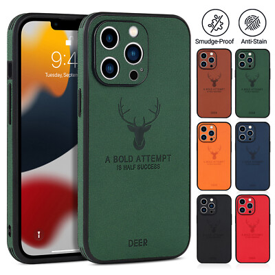 Deer Leather Silicone Phone Case For iPhone 16 15 14 13 12 Pro Max 11 XS 8 Cover