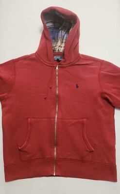 Vtg Polo Ralph Lauren Mens Large Faded Red Full Zip Hoodie Talon