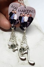 Maroon 5 Guitar Pick Earrings with Charm and Swarovski Crystal Dangles