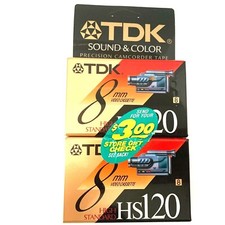 Sealed 2 Pack TDK HS120 8mm Video Cassette Camcorder Tapes High Standard Picture