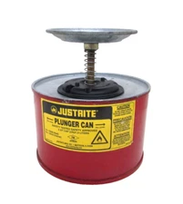 VINTAGE JUSTRITE PLUNGER CAN 2 QT, CAPACITY. No. 10208 RED