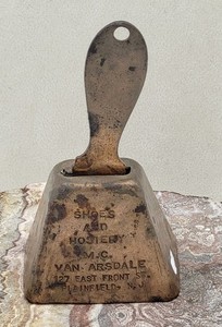 Vintage metal bell  Merry Christmas from M.C. Van Arsdale Plainfield NJ