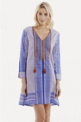 Roberta Roller Rabbit Dress Womens S Blue White Embroidered Tunic Cover Up