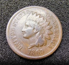 1869 Indian Head Cent 1c - Key Date - Philadelphia Mint - F - VF Condition