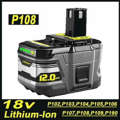 12Ah For RYOBI P108 18V Plus P122 P108 P104 P105 High Capacity Battery 18V