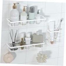 Shower Caddy Organizer with Hooks,Self Adhesive Bathroom 3 Pack White