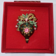 Vintage Holiday Lane Brooch Ornate Ornament 2" NEW IN BOX
