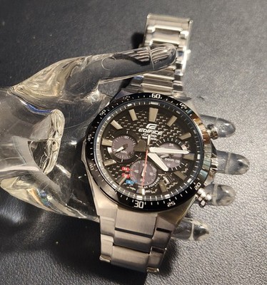 Casio Edifice Solar Chronograph Date 100M Black Dial Steel Men s Watch 160 Grams
