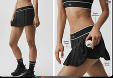 alo yoga LOW RISE AMO IT UP TENNIS SKIRT in Black, NWT, XS orig 88