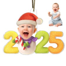 2D Custom Photo Sweet Candy Snowman Funny Baby First Christmas Acrylic Orna L1P9