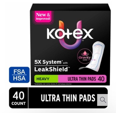 Kotex Pads Ultra Thin Heavy Absorbency Leak Shield Gravity Core 40 Count