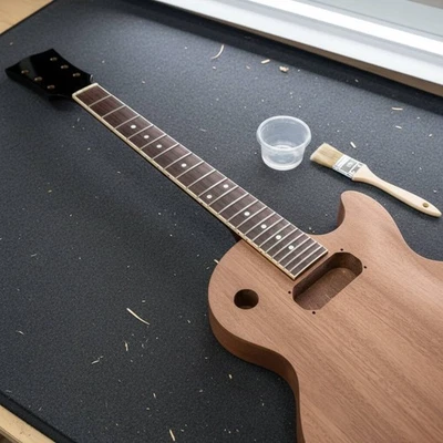 Manche de Guitare Électrique LP Finition Noire Brillante Manche LP 22 Frettes - Photo 1/4