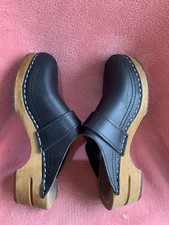 ANATOMISK BOTTEN ~ ALSTERMO TOFFELN Wood & Leather Slip-on Clogs Black 37/UK 4
