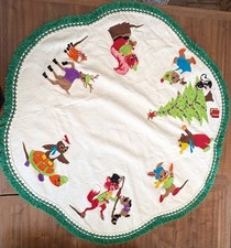 Vintage Christmas Tree Skirt Felt Anthropomorphic Woodland Animals Kitschy
