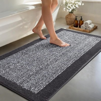 60x24 Long Bathroom Rugs Washable Non Slip, Dark Grey Bath Mat for Bathroom