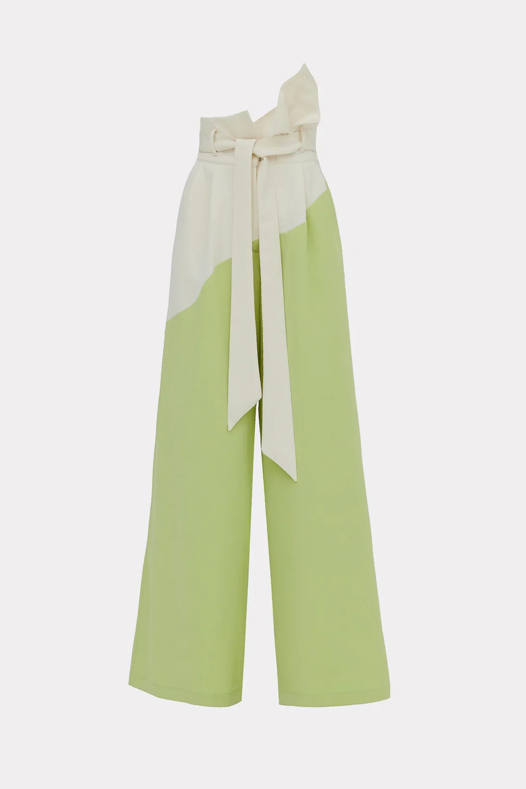 Julia Allert High‑Waisted Two‑Tone Flare Trousers in Pistachio