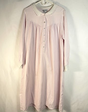 Vintage Lanz of Salzburg Pink Gingham Cotton Nightgown  Knit Collar  Size L