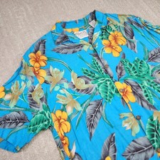 Vintage Thumbs Up Shirt Men Large Button Up Floral Hawaiian Rayon Beach Aloha