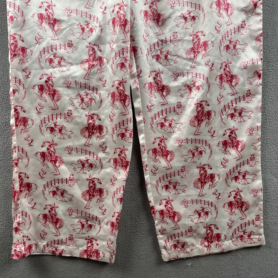Roper Pajama Pants Womens XL Pink White Western Cowboy Horse Satin Silky Lounge - Image 2 of 4