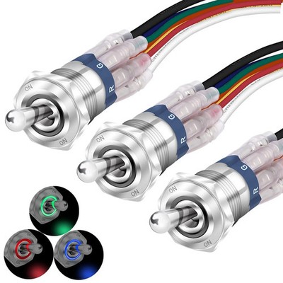 DaierTek Lighted Toggle Switch 12V Waterproof IP67 12 Volt LED Tog TS16-11EL-3pc