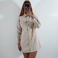 Ladies Pretty Little Thing Beige Oversized Long Sleeved Shirt Dress Size 6