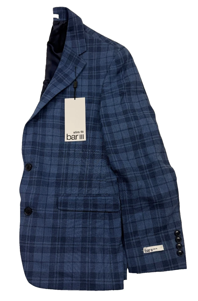 $295 NUEVO BAR III Para Hombres 38S Azul Cuadros Lino Blazer Abrigo Deportivo Traje Chaqueta Foto 2 de 4