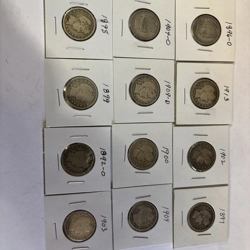 Lot of (12) Various Date Silver Barber Quarters, Grade Good.#52  0054