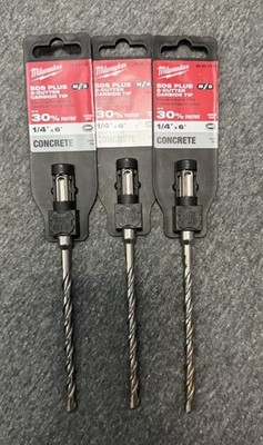 3 Milwaukee SDS Plus Drill Bit 2-Cutter Carbide 48-20-4371 1/4 x6  Concrete