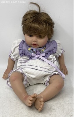Paradise Galleries Brown Hair Blue Eyes Floral Outfit Sitting Reborn Baby Doll