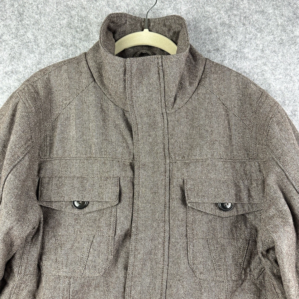 BKE Buckle Rover Coat Mens S Brown Herringbone Wool Blend Athletic Fit Jacket* - Image 2 of 4