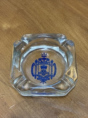 US Naval Academy  Scientia Glass Ashtray Clear & Blue