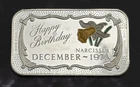 1973 CEECO Happy Birthday December 1973 Narcissus Enamel Silver Bar