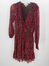 MICHAEL Michael Kors Red Size Medium Floral Knee Length Long Sleeve Dress